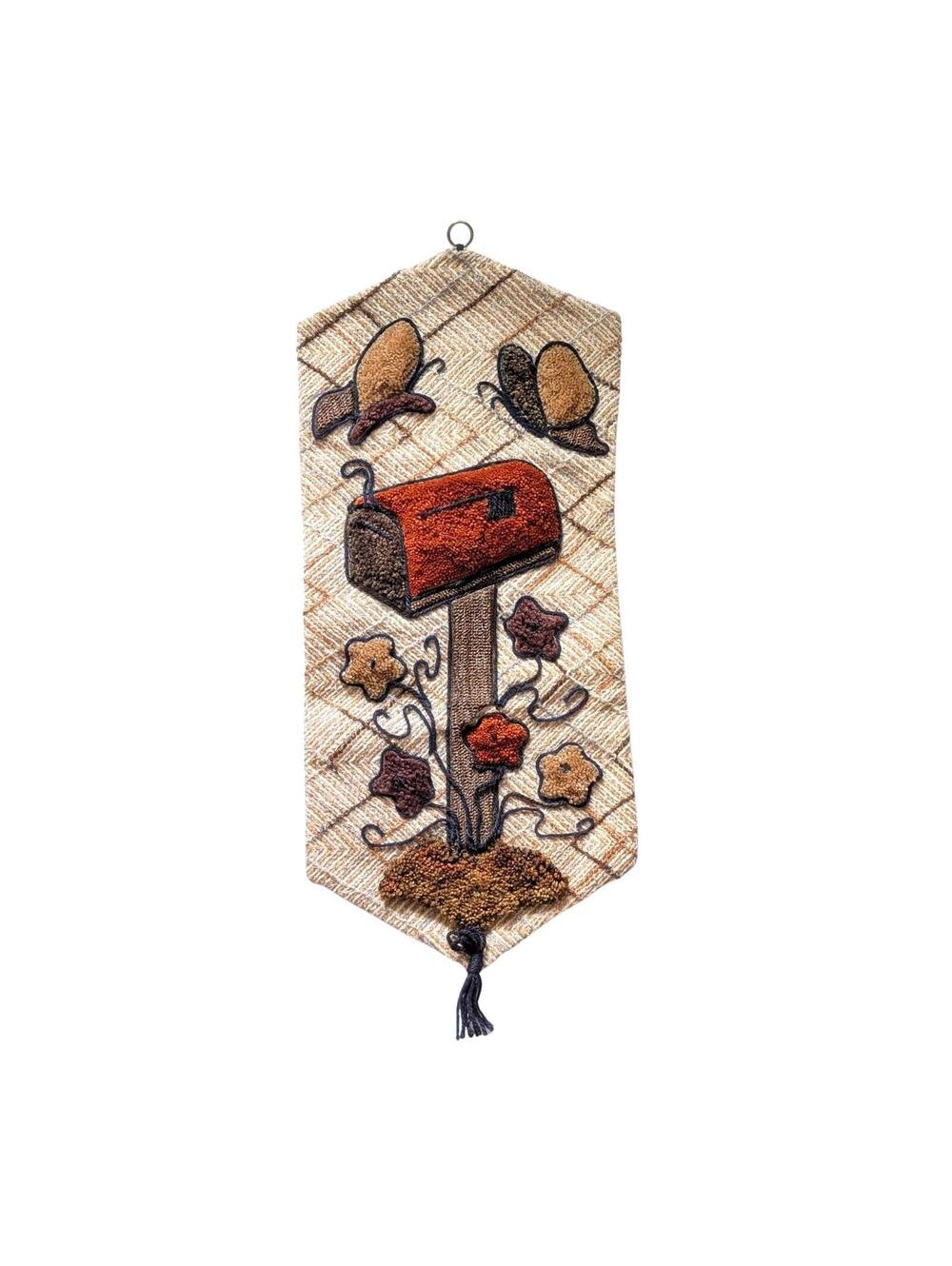 1970s Vintage Boho Wall Hanging with Butterflies & Flowers